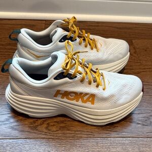 Hoka Bondi 8 - men’s 11 - cream and Yellow Athletic Running Shoes